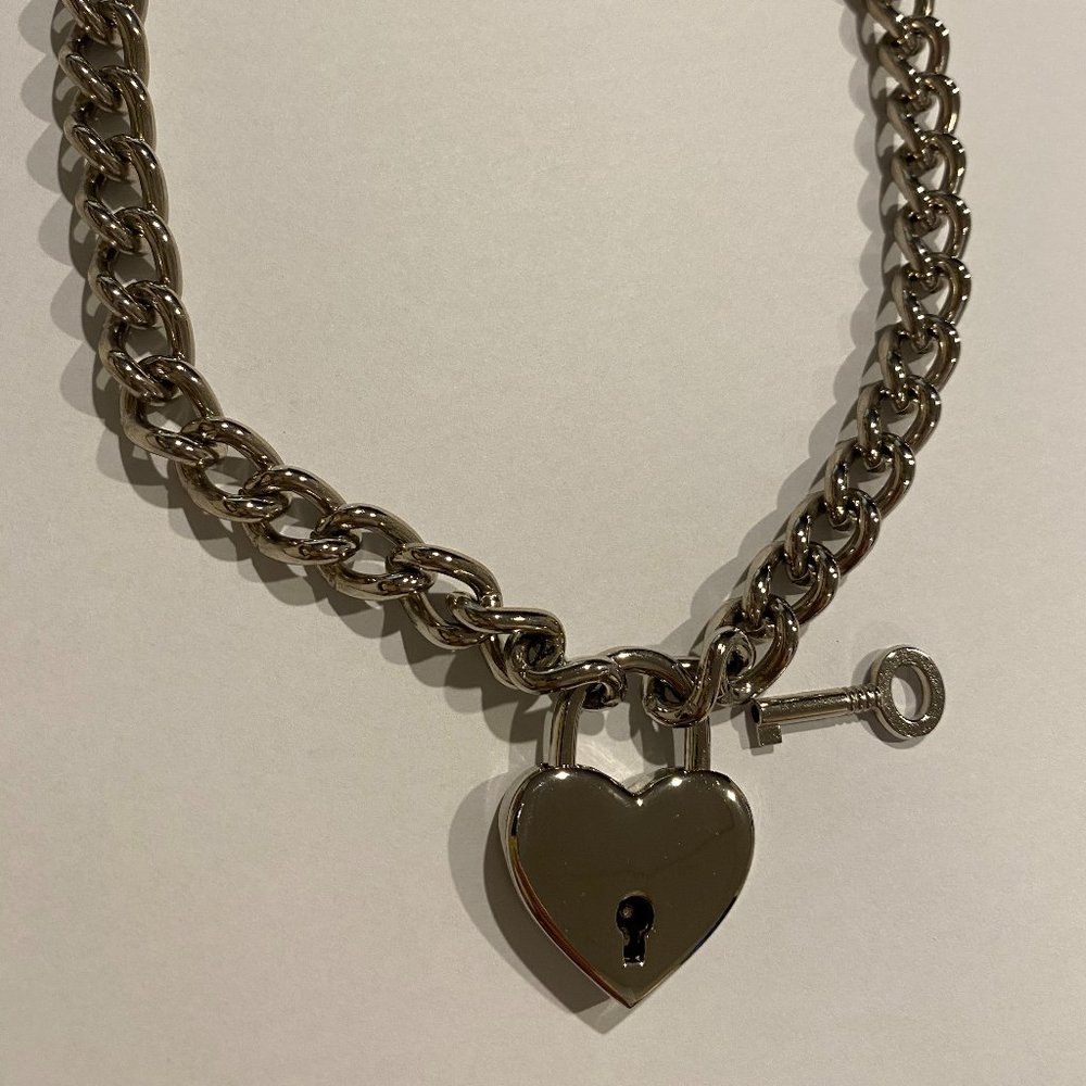 Silver Heart Padlock Chain Necklace